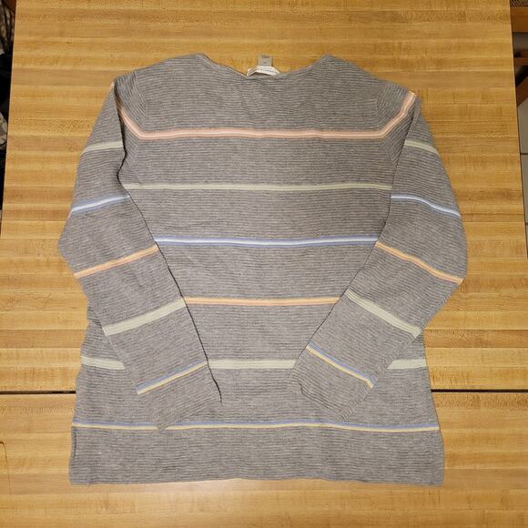 Christopher & Banks Women's Petite Large Sweater Gray Striped Ribbed Knit - Picture 3 of 7